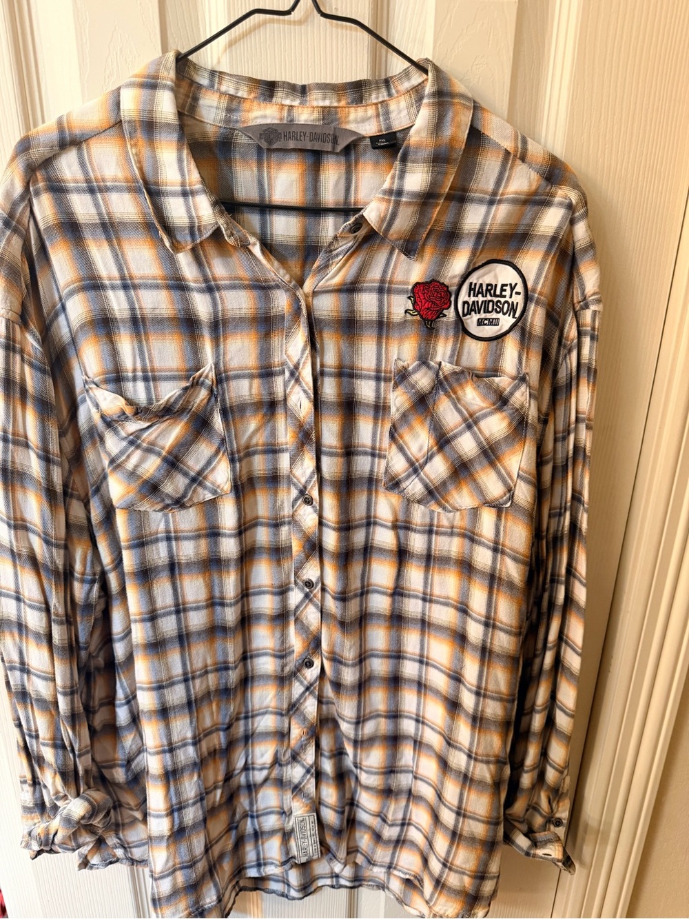 Harley-Davidson “Harley Vibes” Plaid Flannel Shirt with Rose Patch